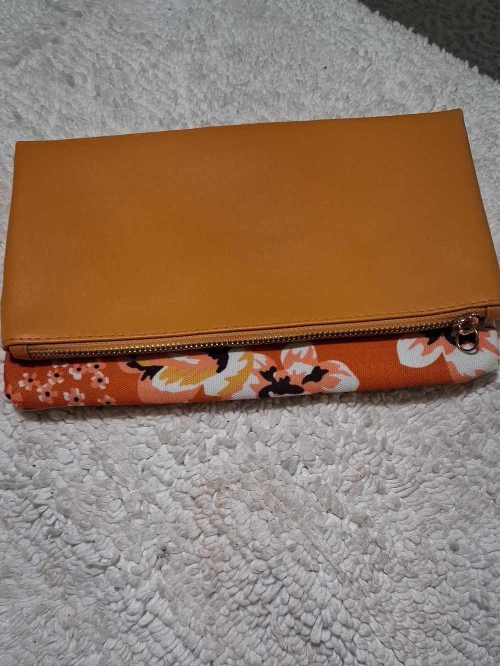 Rachel Pally Mustard Yellow Clutch with Orange Floral Accent